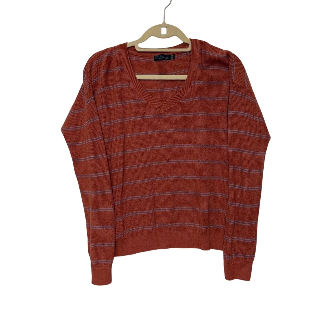 PrAna Women's Milani V-Neck Lightweight Waffle Knit Striped Sweater Extra Large